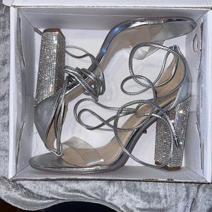 Silver bling tie up heels